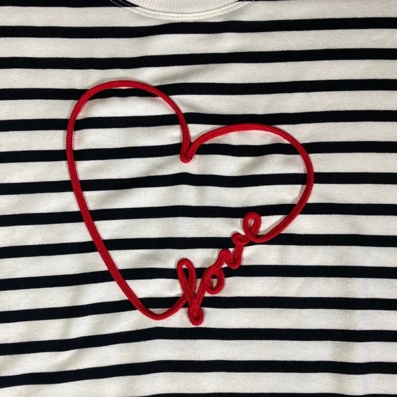 Marled Reunited Clothing Red 'Love' Black White Striped Sweater Size Large - Picture 3 of 9